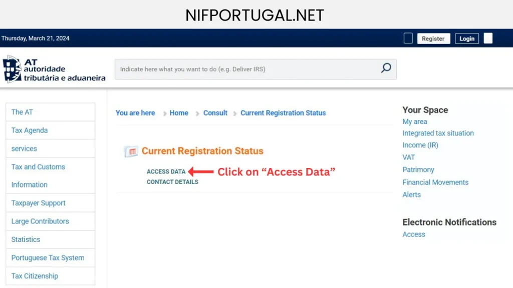 Access Data to the Finance Portal
