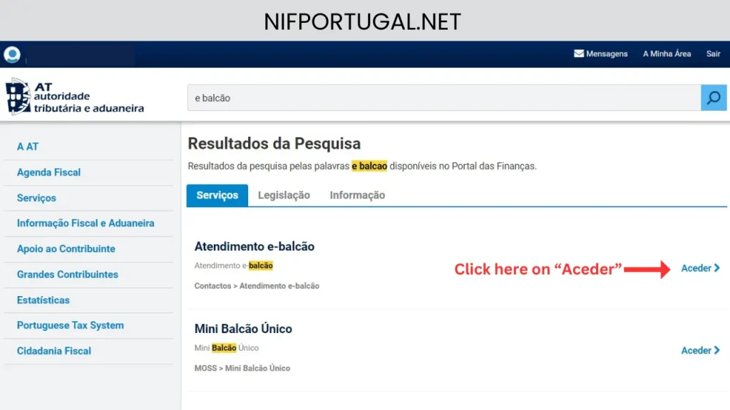 الحضور إلى الشرفة الإلكترونية (NIFPORTUGAL.NET)