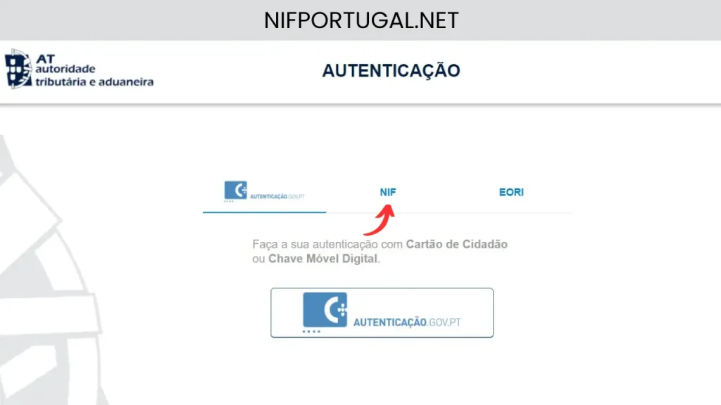 Clique na aba NIF Opção (NIFPORTUGAL.NET)