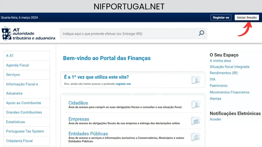 Inicie sesión en Portal das Finanças (NIFPORTUGAL.NET)