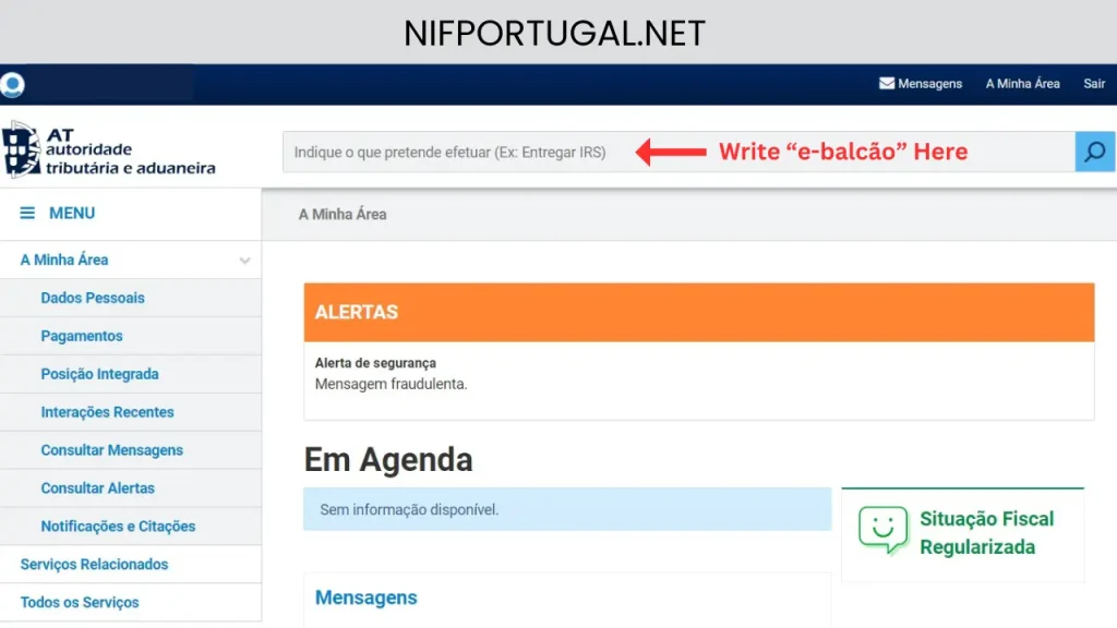 Navigate to e-balcão (NIFPORTUGAL.NET)